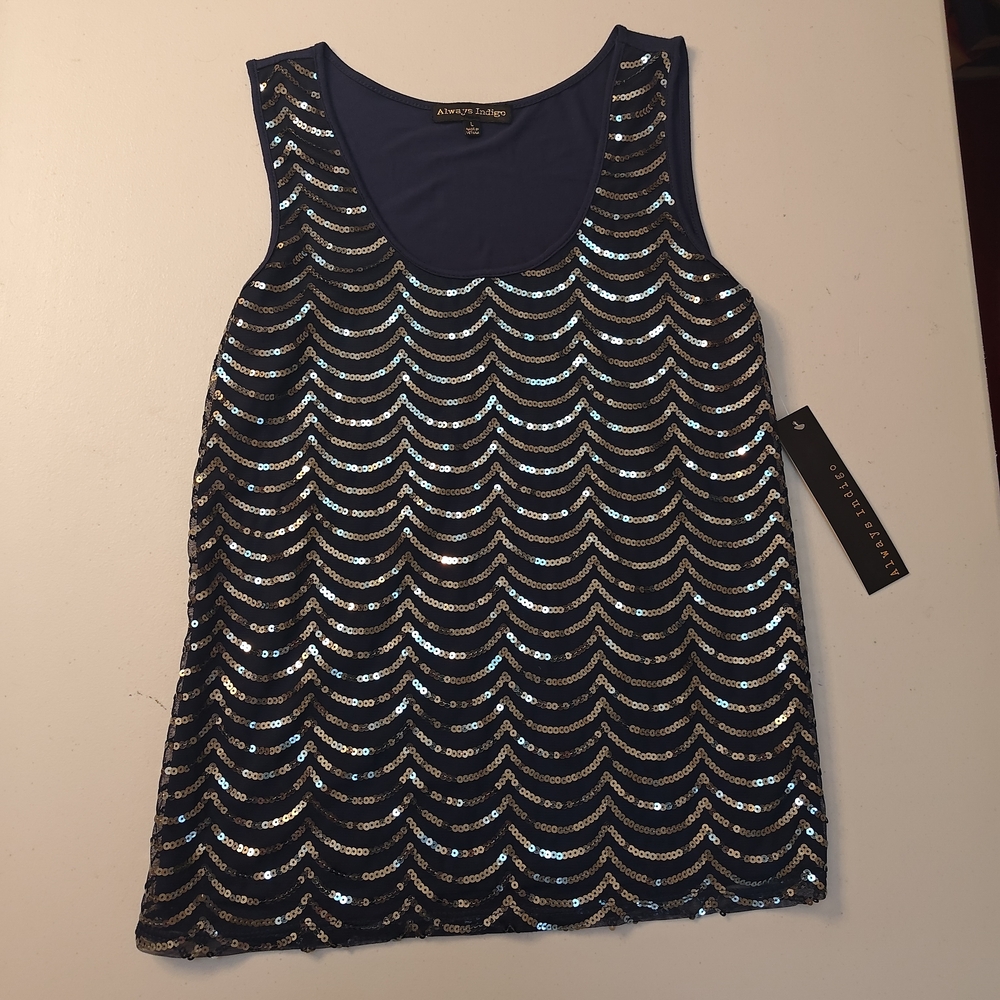 Always Indigo Navy Sequin Going Out Top